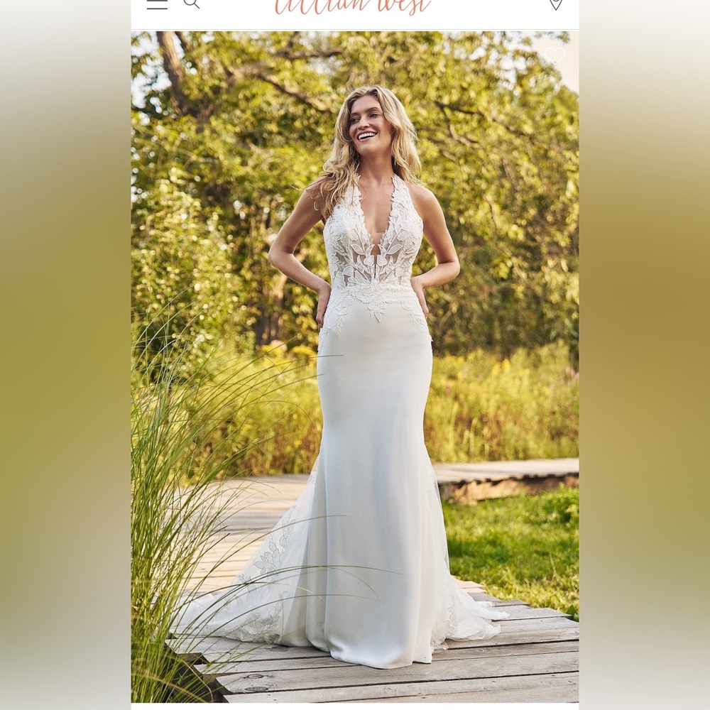 Lillian West Lace Halter Mermaid Wedding-  Open Back Boho Bridal Gown- Size 14